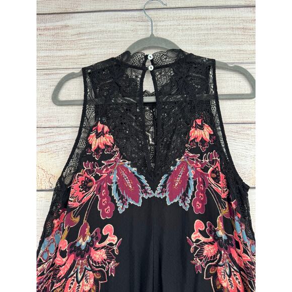 Free People Intimately Floral Semi Sheer Mini Dress Womens Small Black Purple - Picture 4 of 11